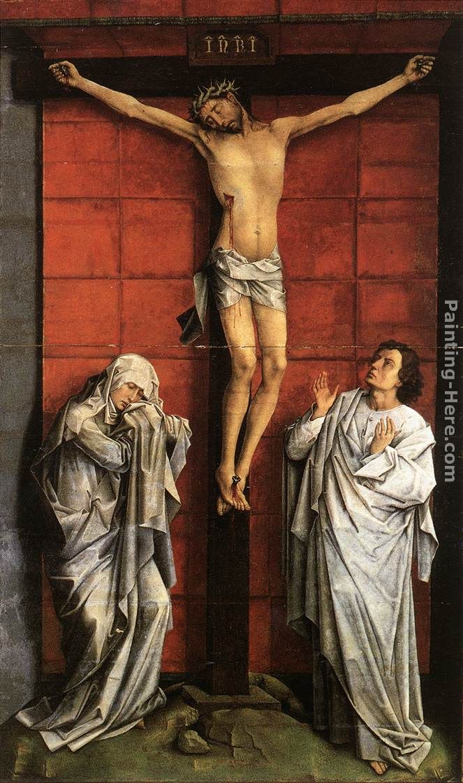 Christ on the Cross with Mary and St. John painting - Rogier van der Weyden Christ on the Cross with Mary and St. John art painting